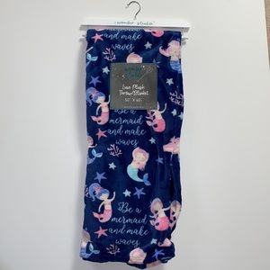 Mermaid girls blue pink soft throw blanket on hanger 50x60